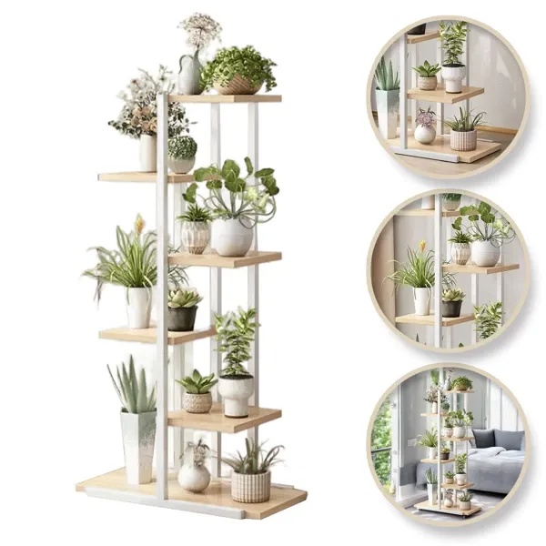 6 szintes virágállvány fémből fehér